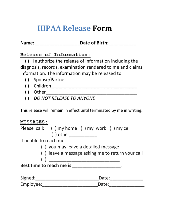 19 Printable Hipaa Release Form Florida Templates Fillable Samples In 4F5