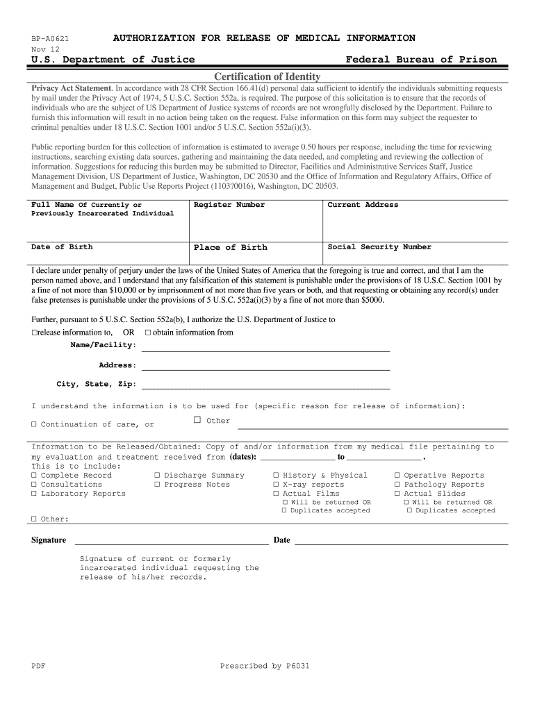 2012 2022 Form BOP BP A0621 Fill Online Printable Fillable Blank