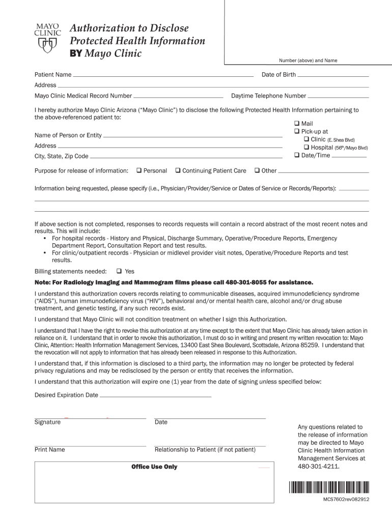 2012 2022 Form Mayo Clinic MCS7602 Fill Online Printable Fillable 