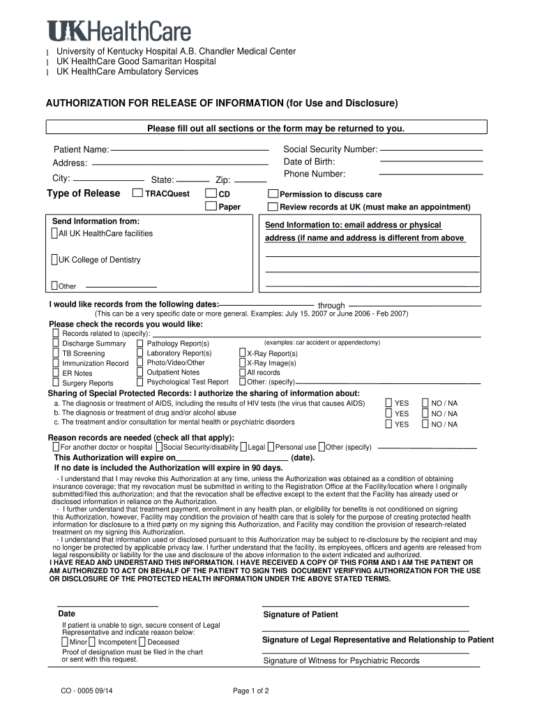 2014 Form UK HealthCare CO 0005 Fill Online Printable Fillable Blank