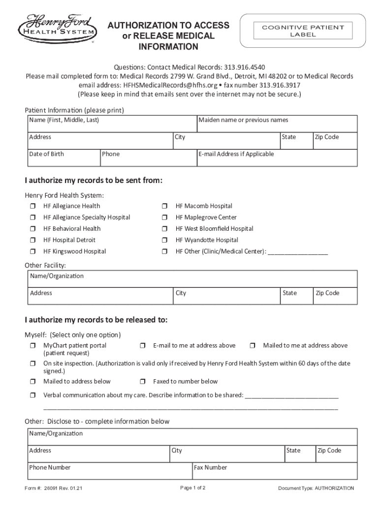 2021 Form Henry Ford 26091 Fill Online Printable Fillable Blank 