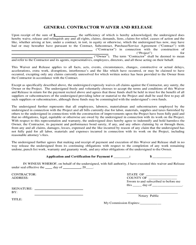 2022 Contractor Liability Waiver Form Fillable Printable PDF Forms 