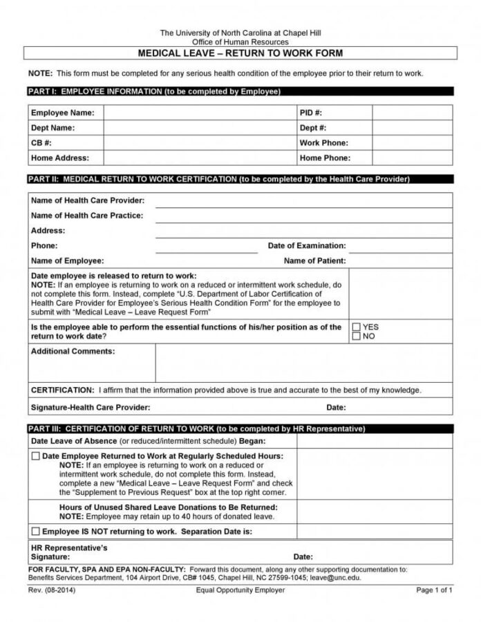24 Return To Work Form Physician s Work Release Form Return To Work 