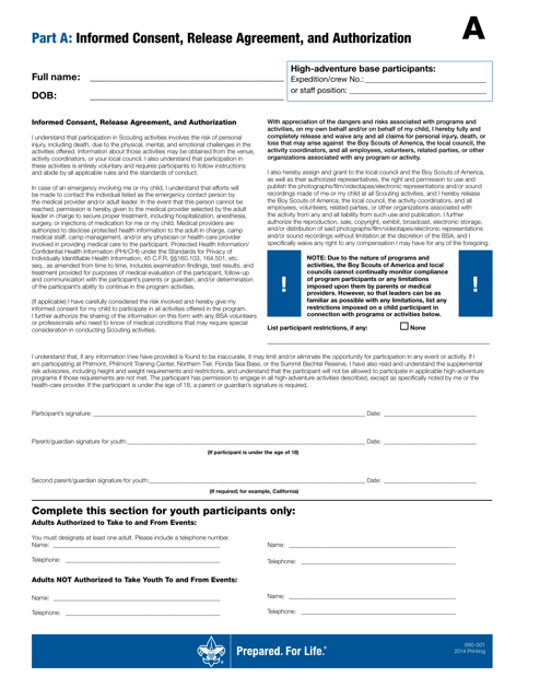 Annual Health And Medical Record Form Parts A And B Boy Scouts Of