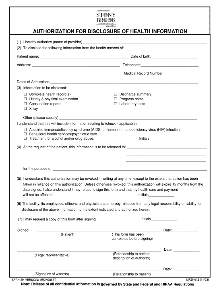 Authorization For Disclosure Of Health Information Fill Out And Sign 