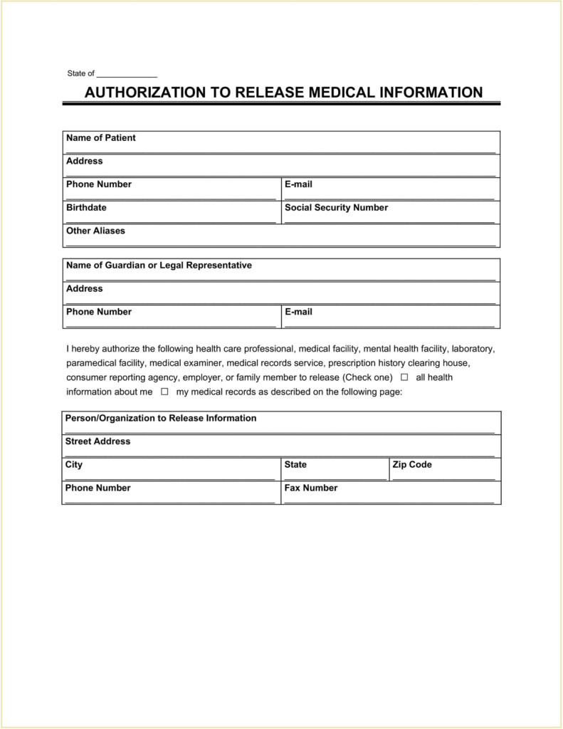 Authorization Release Form For Medical Records