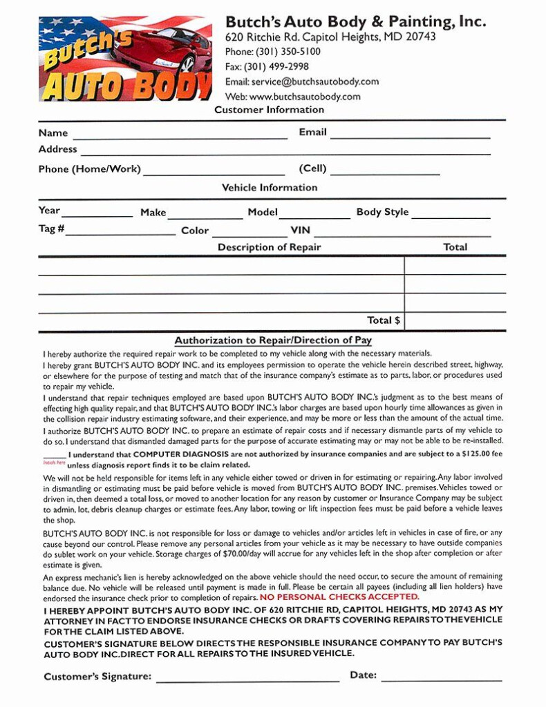 Auto Body Shop Forms Awesome Repair Authorization Form Butchs Auto 