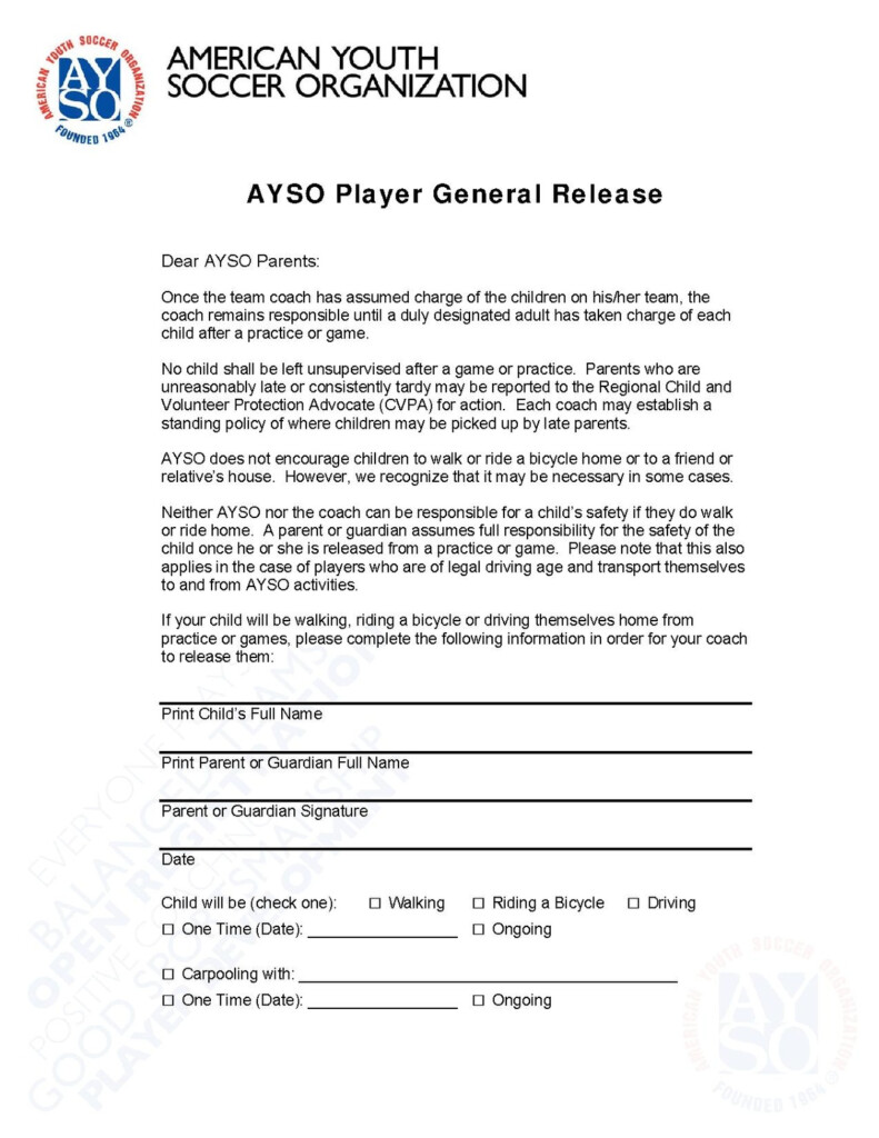 AYSO General Release Form AYSO Wiki