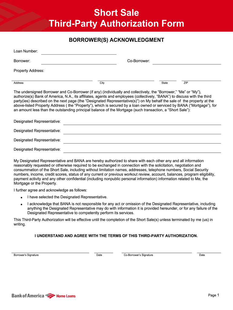 Bank Of America Third Party Authorization Form Fill Out And Sign 