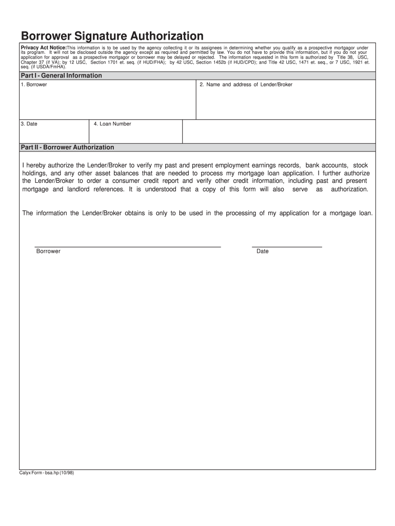 Borrower Authorization Form Template Fillable Printable Forms Free Online