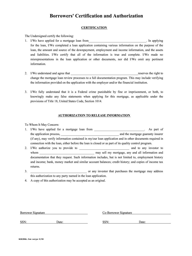 Borrowers Authorization Form 1998 2022 Fill Out And Sign Printable 