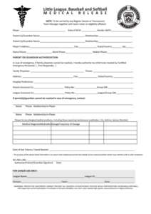 Brazos Little League Medical Release Form ReleaseForm