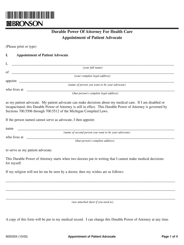 Bronson Patient Advocate Form Fill Out And Sign Printable PDF 