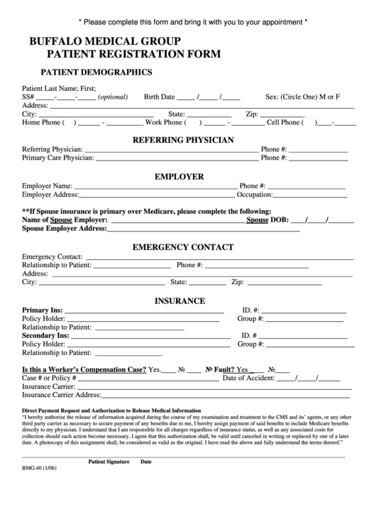 Buffalo Medical Group Patient Registration Form Printable Pdf Download