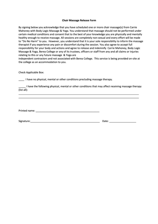 Chair Massage Liability Release Form MassageTalk