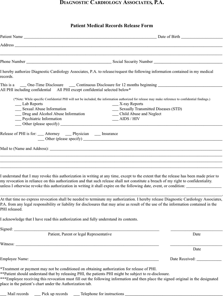 Children s Hospital Records Release Form