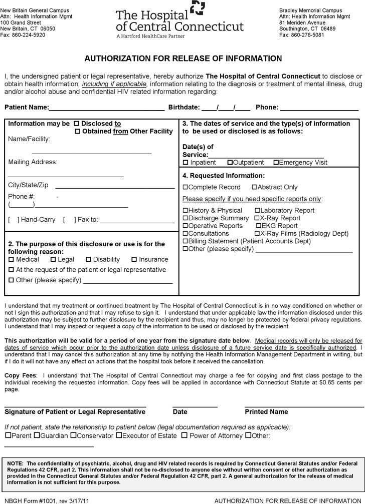 Connecticut Authorization For Release Of Information Form Download Free 