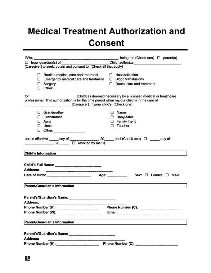 Consent To Treat Minor Form Oklahoma Leah Beachum s Template