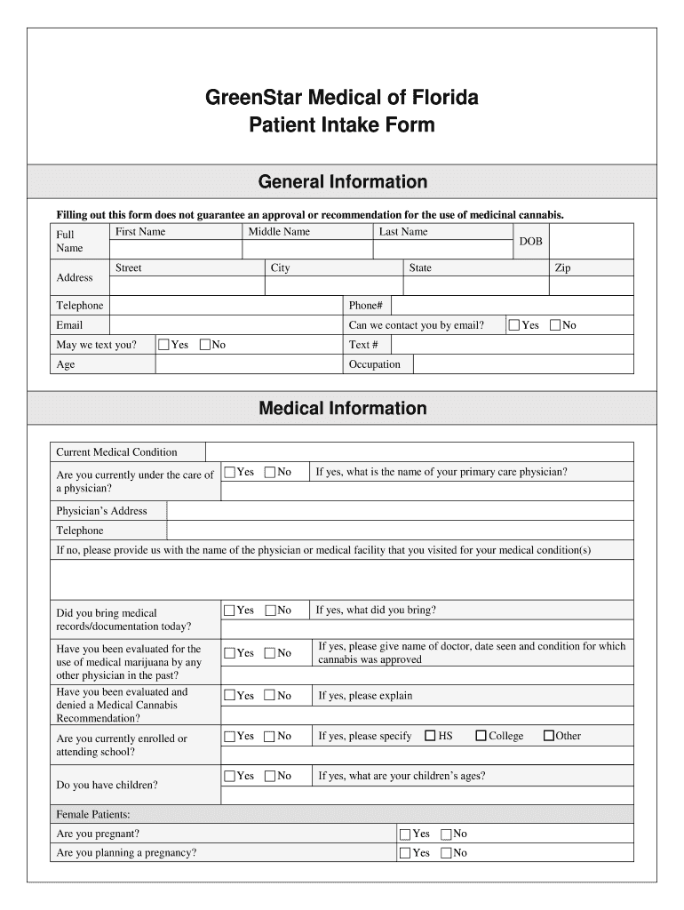 Download Medical Marijuana Patient Intake Form Henry Calas Fill Out