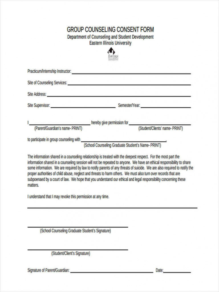 Editable Free 8 Counseling Consent Forms In Pdf Ms Word Counseling