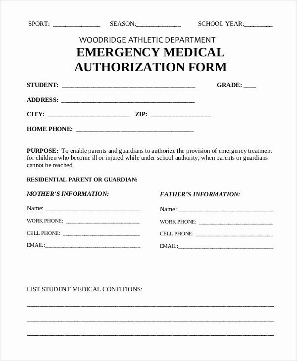 Emergency Medical Information Form Template Unique 10 Printable Medical 