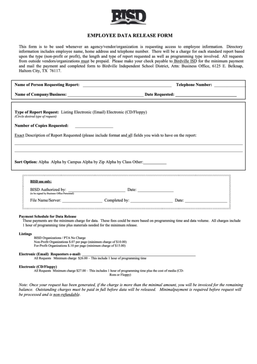 Employee Data Release Form Printable Pdf Download
