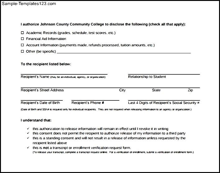 Example Of Release Of Information Form Sample Templates Sample 