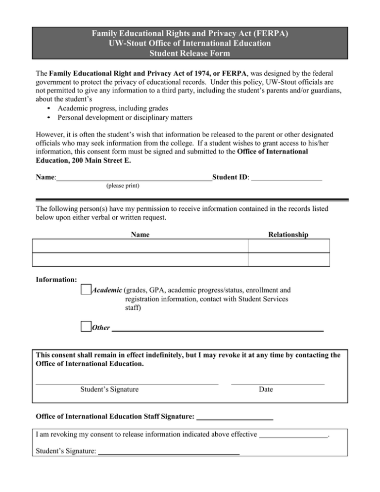 Ferpa Release Of Information Form For Parents ReleaseForm