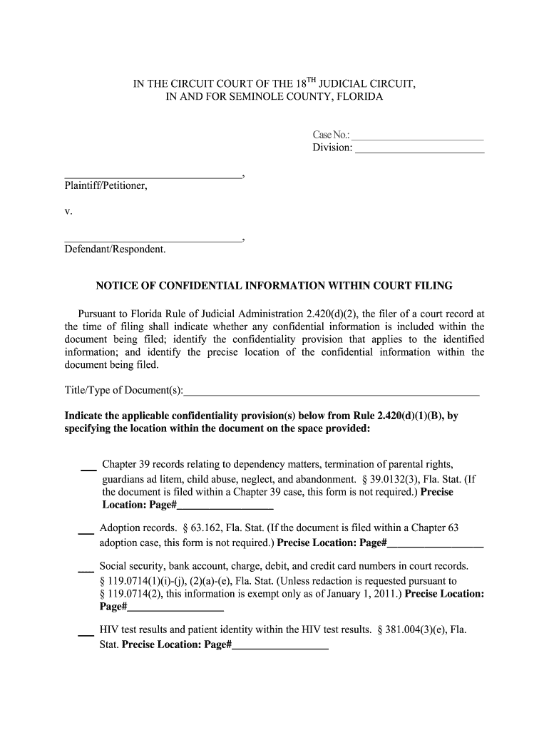 Fl Notice Confidential Within Fill Online Printable Fillable Blank 