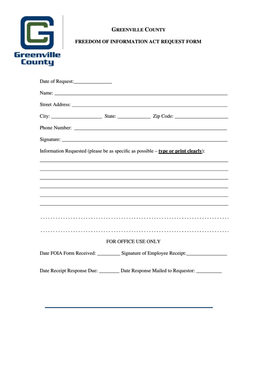 Foia Request Form Greenville County Printable Pdf Download