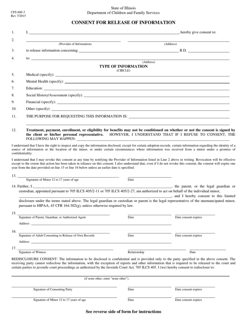 Form CFS600 3 Download Fillable PDF Or Fill Online Consent For Release 