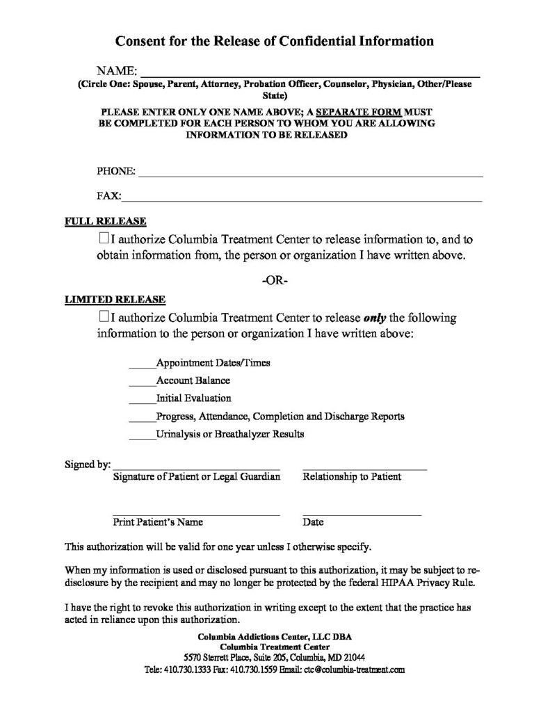 Form F Consent For The Release Of Confidential Information PDF 