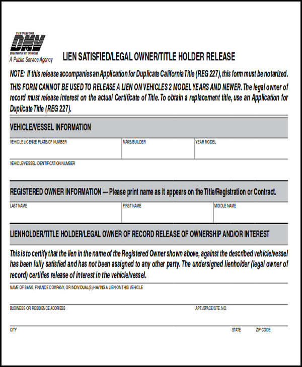 FREE 10 Sample DMV Release Forms In MS Word PDF