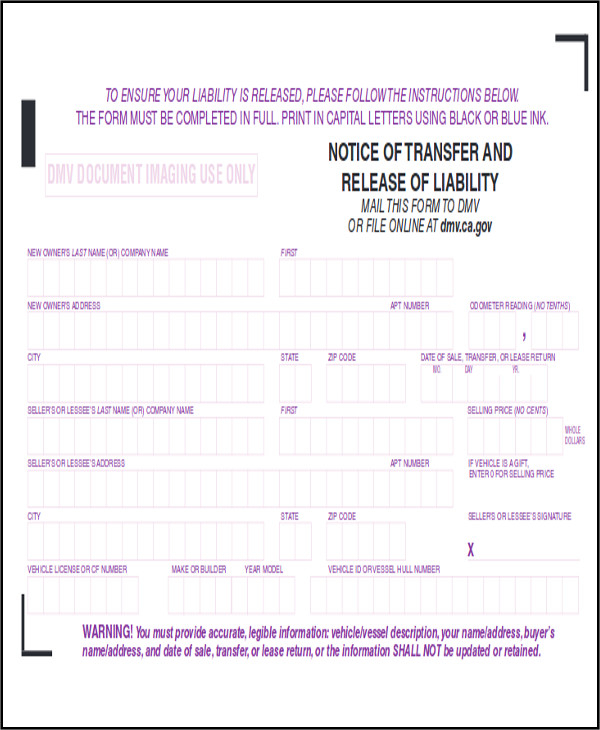 FREE 10 Sample DMV Release Forms In MS Word PDF