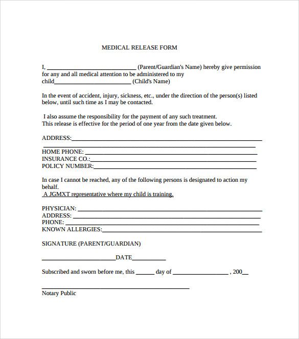 FREE 10 Sample Medical Release Forms In PDF MS Word