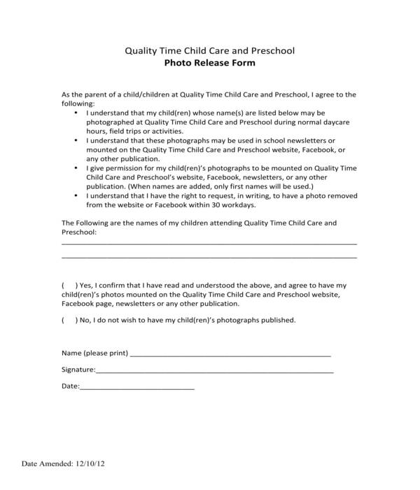 FREE 11 Daycare Photo Release Forms In PDF MS Word