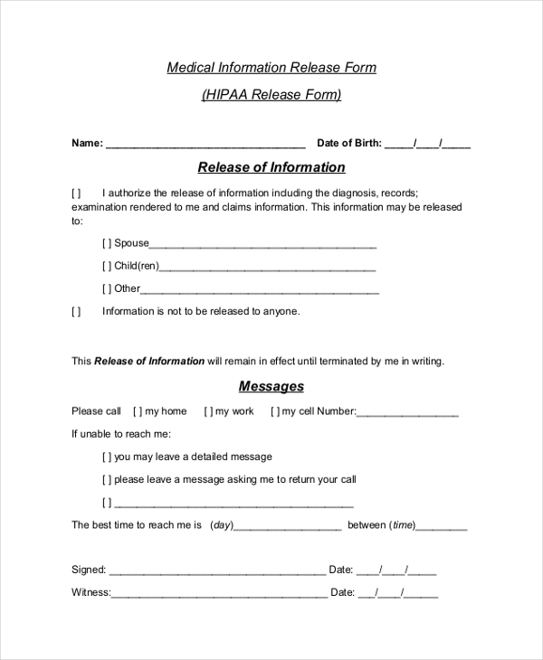 FREE 11 HIPAA Release Form Samples In PDF MS Word