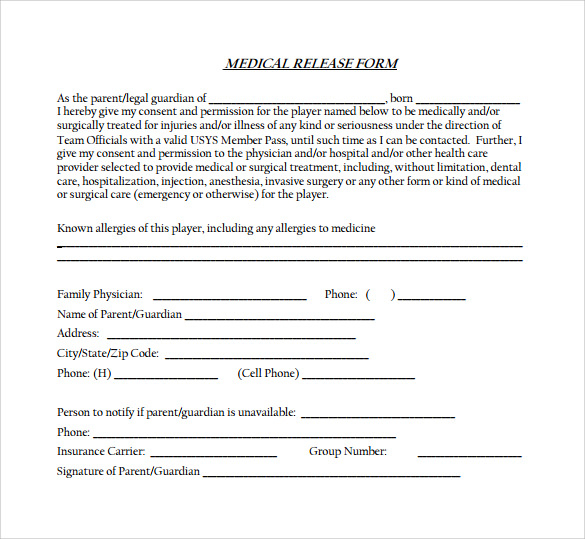 FREE 11 Medical Release Forms In PDF Word