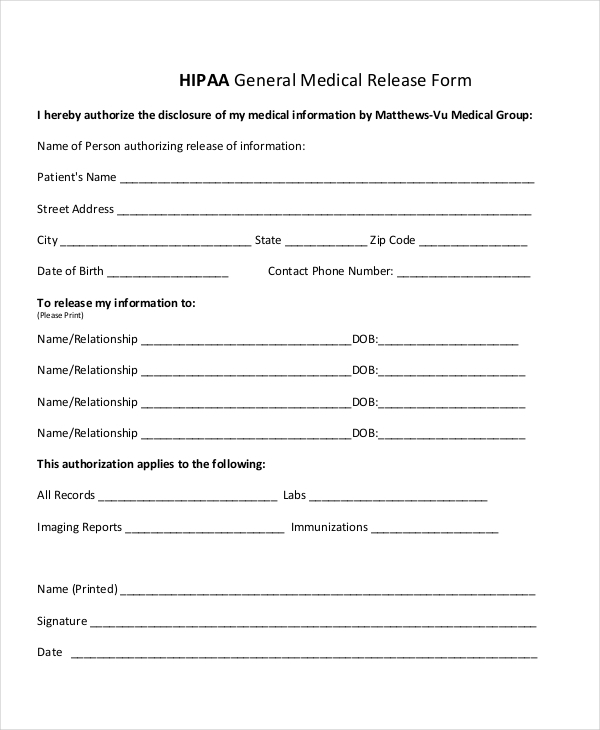 FREE 11 Sample HIPAA Forms In PDF MS Word