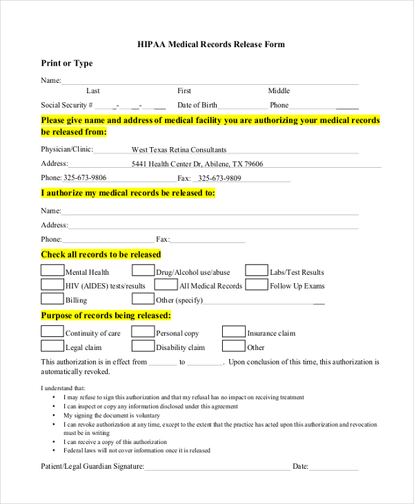 FREE 11 Sample HIPAA Release Forms In PDF MS Word