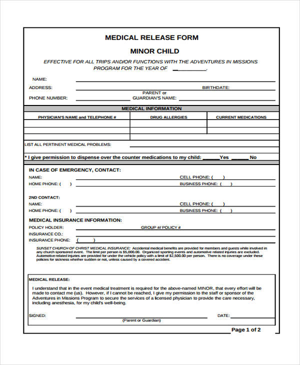 FREE 26 Medical Release Form Templates In PDF MS Word Excel