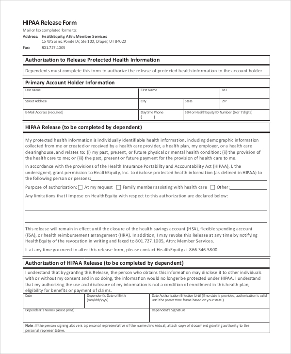 FREE 8 Sample Hipaa Release Forms In PDF MS Word