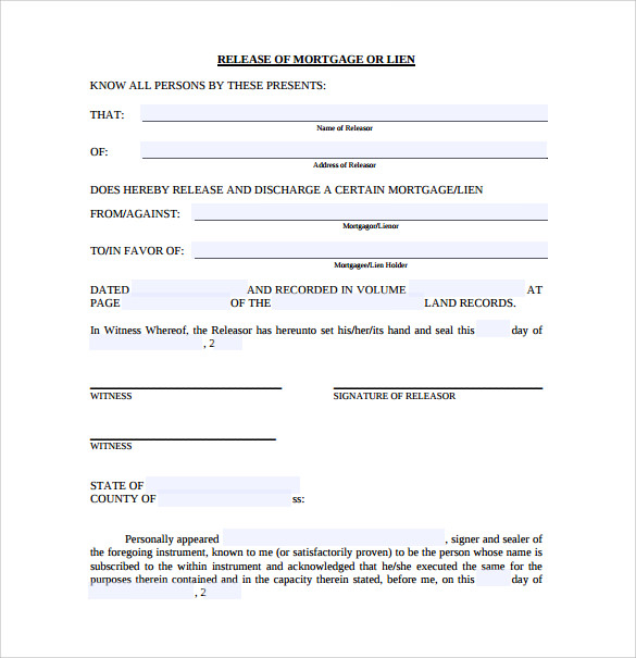 FREE 9 Release Of Mortgage Forms In PDF