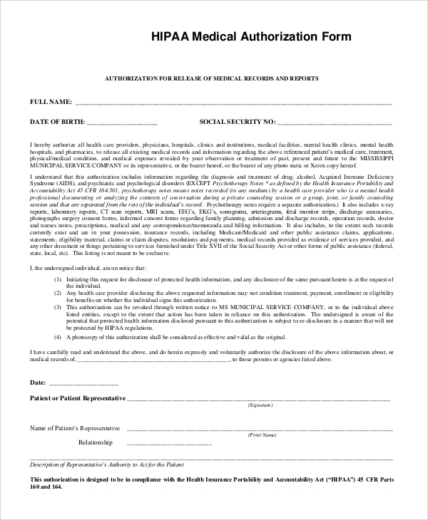 FREE 9 Sample Hipaa Forms In PDF MS Word