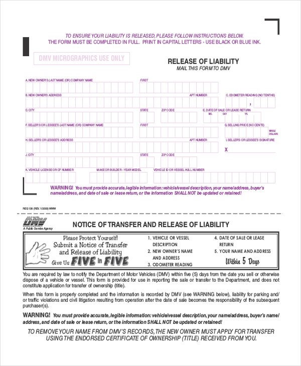 FREE 9 Sample Liability Release Forms In MS Word PDF