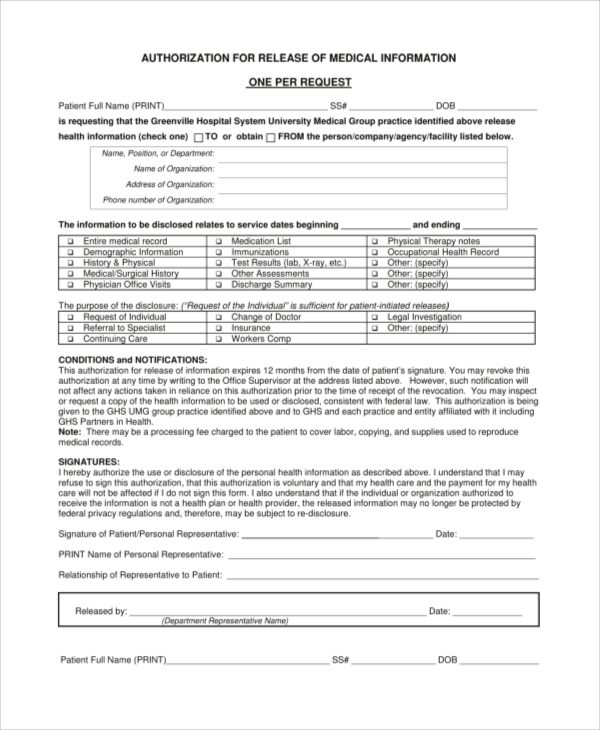 FREE 9 Sample Medical Release Forms In PDF