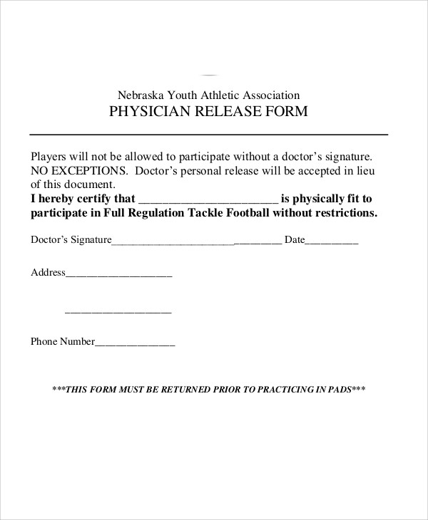 FREE 9 Sample Physician Release Forms In MS Word PDF