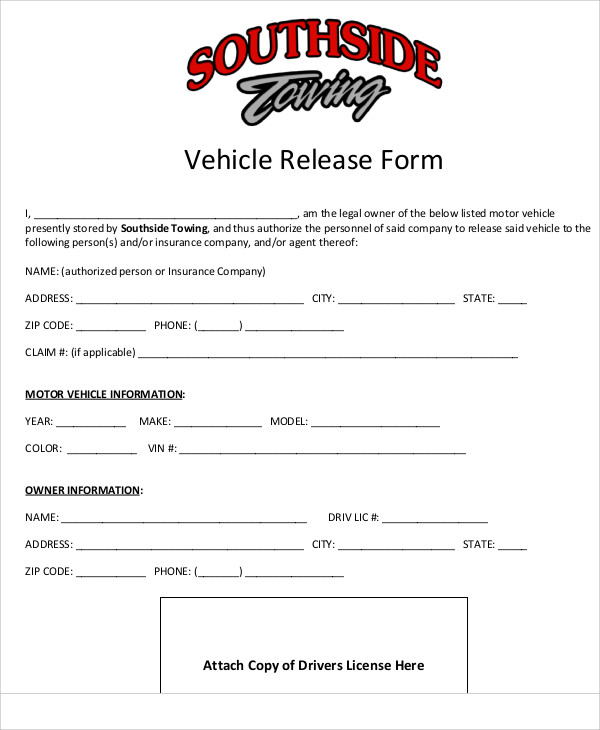 FREE 9 Sample Vehicle Release Forms In MS Word PDF