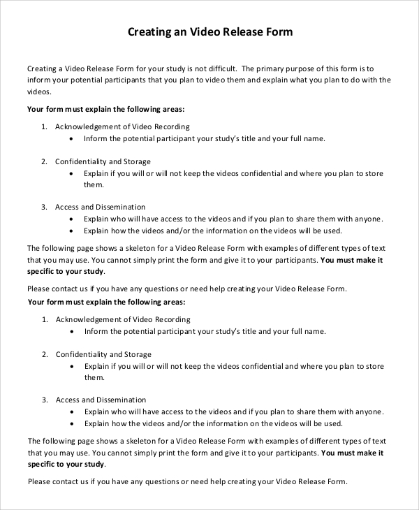 FREE 9 Sample Video Release Forms In PDF MS Word