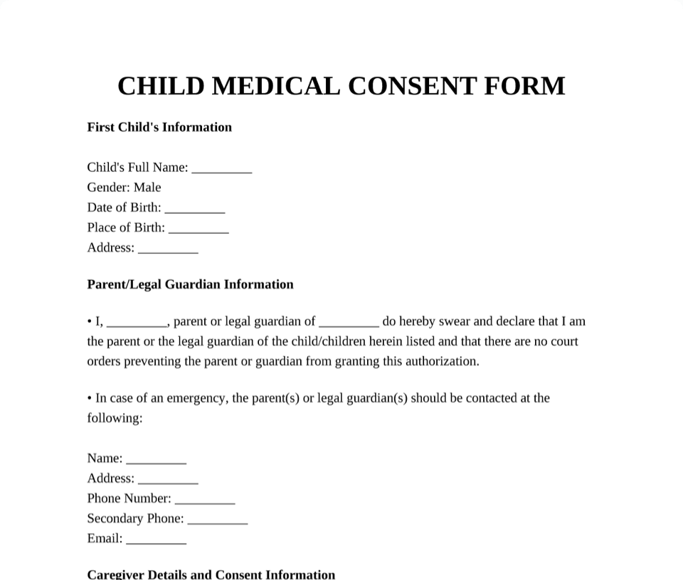 Free Child Medical Consent Form Online Template LawDistrict